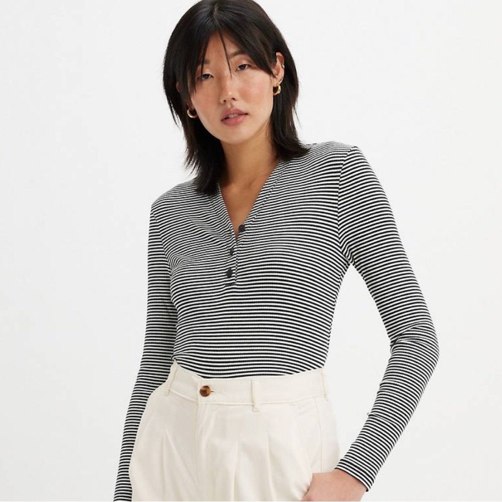 Levi's Black and White Ribbed Polo Bodysuit